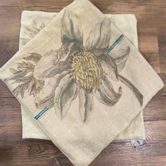 Pottery Barn Other - Pottery Barn || Linen Blend Magnolia Flower Pillow Covers 20" -Set